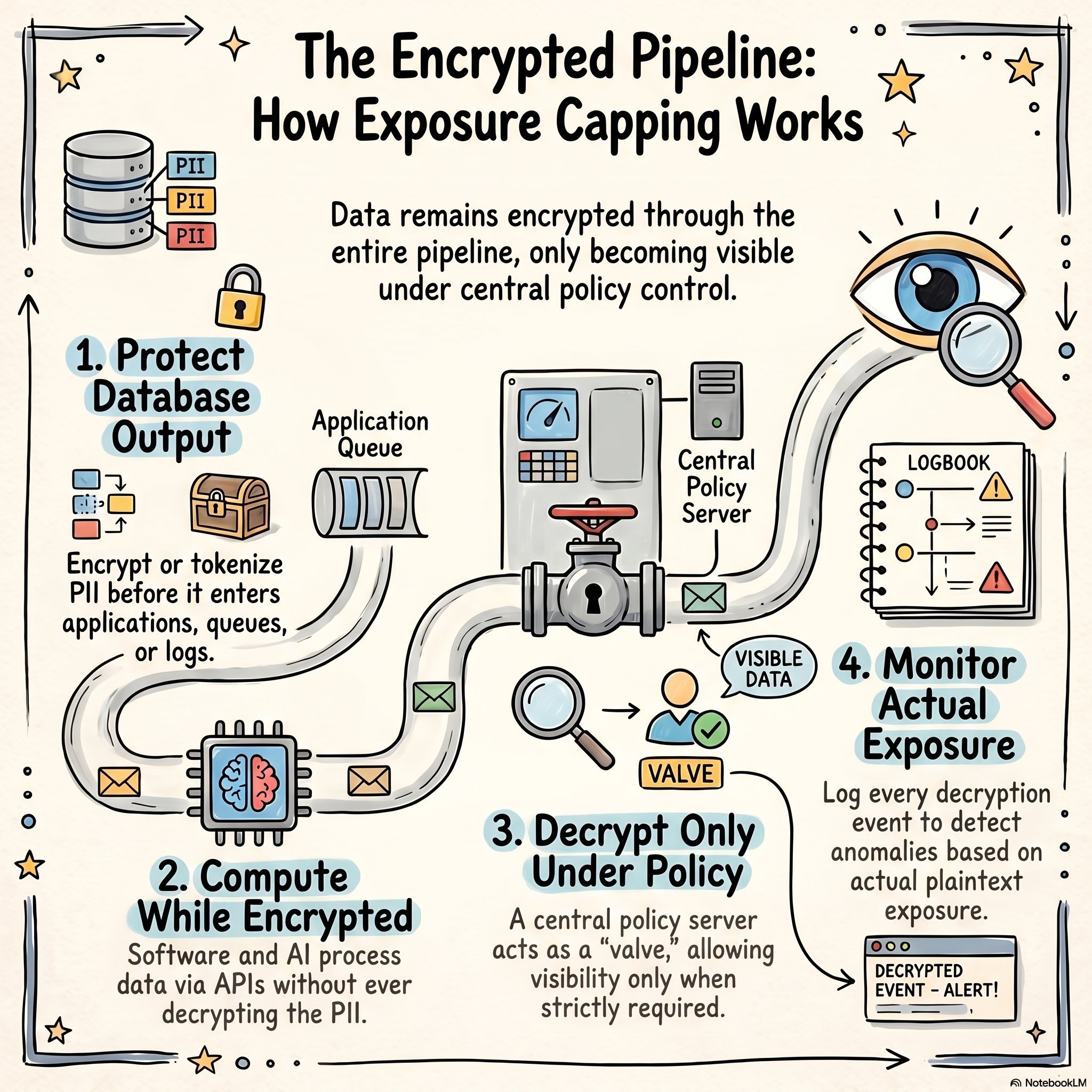The encrypted pipeline showing how exposure capping works